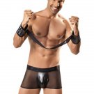 Sexy Men PVC Underpants Hollow Out Faux Leather Mesh Boxers Shorts