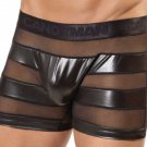 Black Sheer Sexy Vinyl Faux Leather Mesh Men Pants Shorts W860819