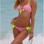 L Size Spaghetti Strap Pink Color Hot Sexy Bikini Set With Yellow Strap Ties W9438B