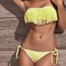 Yellow Fringe Accents Bra S Size Hot Sexy Bandeau Bikini With Strap Ties W9399B