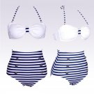 Hot Fashion Blue And White Strap Print S Size Sexy Swimwear With White Bras W399481B
