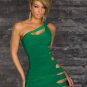 One Shoulder Hollow Out Clubwear Green Color M Size Sexy Cut-Outs Slinky Mini Dress