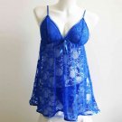 Floral Lace Hot Sexy Dark Blue Drape Lingerie XXL Size With Spagetti Straps W384101A