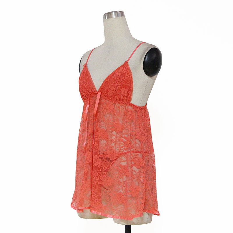 Sexy Tri-cup XXL Size Orange Color Spaghetti Strap Lingerie With Floral Lace W384101C