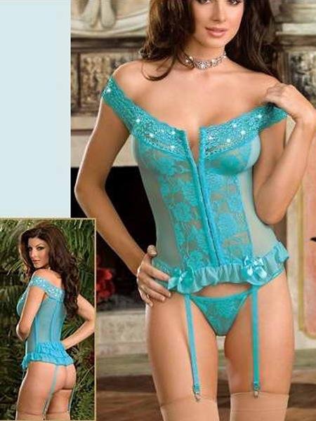 Blue Hot Fashion One Size G-String Off The Shoulder Lace Lingerie For Women W5430