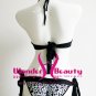 Designer Leopard Print Tri-cup G-string Bikini Lingerie With Back Ties W201299
