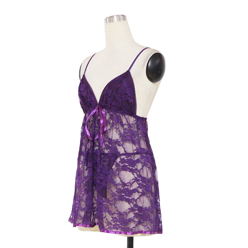 Hot Sexy XXL Size Dark Purple Floral Lace Spaghetti Shoulder Strap Lingerie W384101F