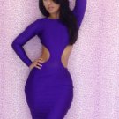 Dark Purple Bodycon Dresses M-XL Size Sides Cut Out Women Club Dress