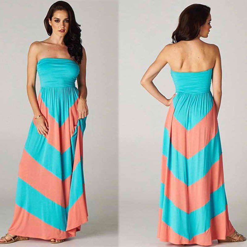 Hot Sale Orange And Green S-XL Size Off The Shoulder Beach Dress W3694B