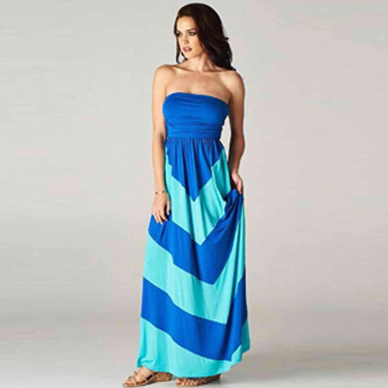 Fashion Sexy Strapless Dark Blue S-XL Size Off The Shoulder Beach Dress W3694D
