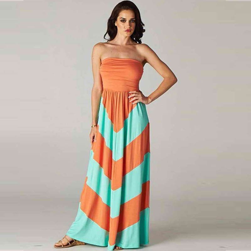 2020 Women Maxi Dresses S-XL Size Orange Fashion Off Shoulder Beach Dress