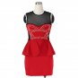 Red Fashion Rivet Sexy Dresses Off Shoulder Peplum Dress With Mesh Tops