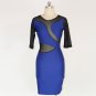 Blue Bodycon Dresses Mesh Sleeves Sexy Scoop Neck Women Dress