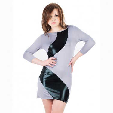 Black Sexy Clubwear Scoop Neck Long Sleeves Casual Dress With Leather Accents