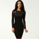 Black Scoop Neck Party Dres Sexy Bodycon Dress Fashion Dresses With Mesh Panels