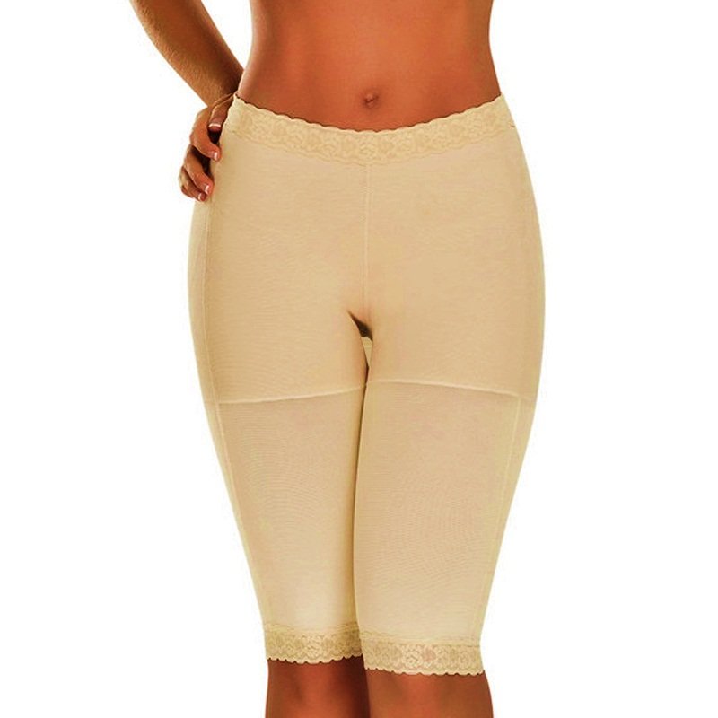 S-XXL Size Apricot Color Floral Lace Trim Hot Sale Lingerie Tight Cropped Pants W35067B
