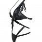 Strap Details S-XXL Size Black Fringe Accents Sexy Halter Style Leather Lingerie