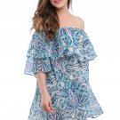 Fashion Off-shoulder Casual Dresses Blue Double Layer Ruffle Summer Beach Dress