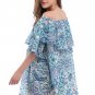 Fashion Off-shoulder Casual Dresses Blue Double Layer Ruffle Summer Beach Dress