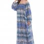 2020 Blue Long Sleeves Beach Dresses Off Shoulder Ruffle Trim Maxi Dress