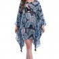 Strap Ties Front Boho Dresses S-XL Size Drape Sleeves Blue Fashion Beach Dress