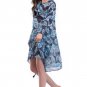 Strap Ties Front Boho Dresses S-XL Size Drape Sleeves Blue Fashion Beach Dress
