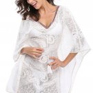 2020 V-Neck White Cover UPS S-XL Size Drape Sleeves Fashion Floral Lace Print Beach Dress
