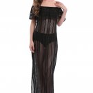 Fashion Sheer Lace Beach Dresses Side Slit Black Off Shoulder Women Maxi Dress