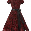 Women Red Retro Dress Plus Size 2XL Summer Vintage Dresses