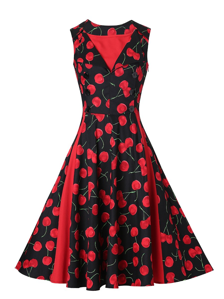 Women Gentler Retro Dress With Patterns Design Of Red Cherry S-XXL Size ...