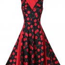 2020 Summer Floral Printed Vintage Dresses Women Gentler Retro Dress With Red Cherry Patterns