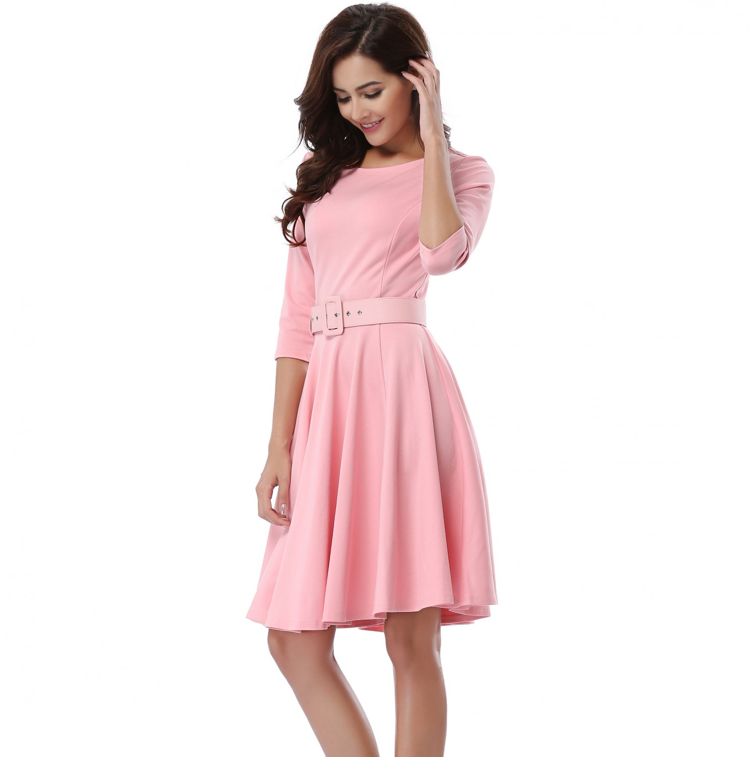 Plus Size Fashion Dress Women Pink Waist XXL Size Skater Dresses