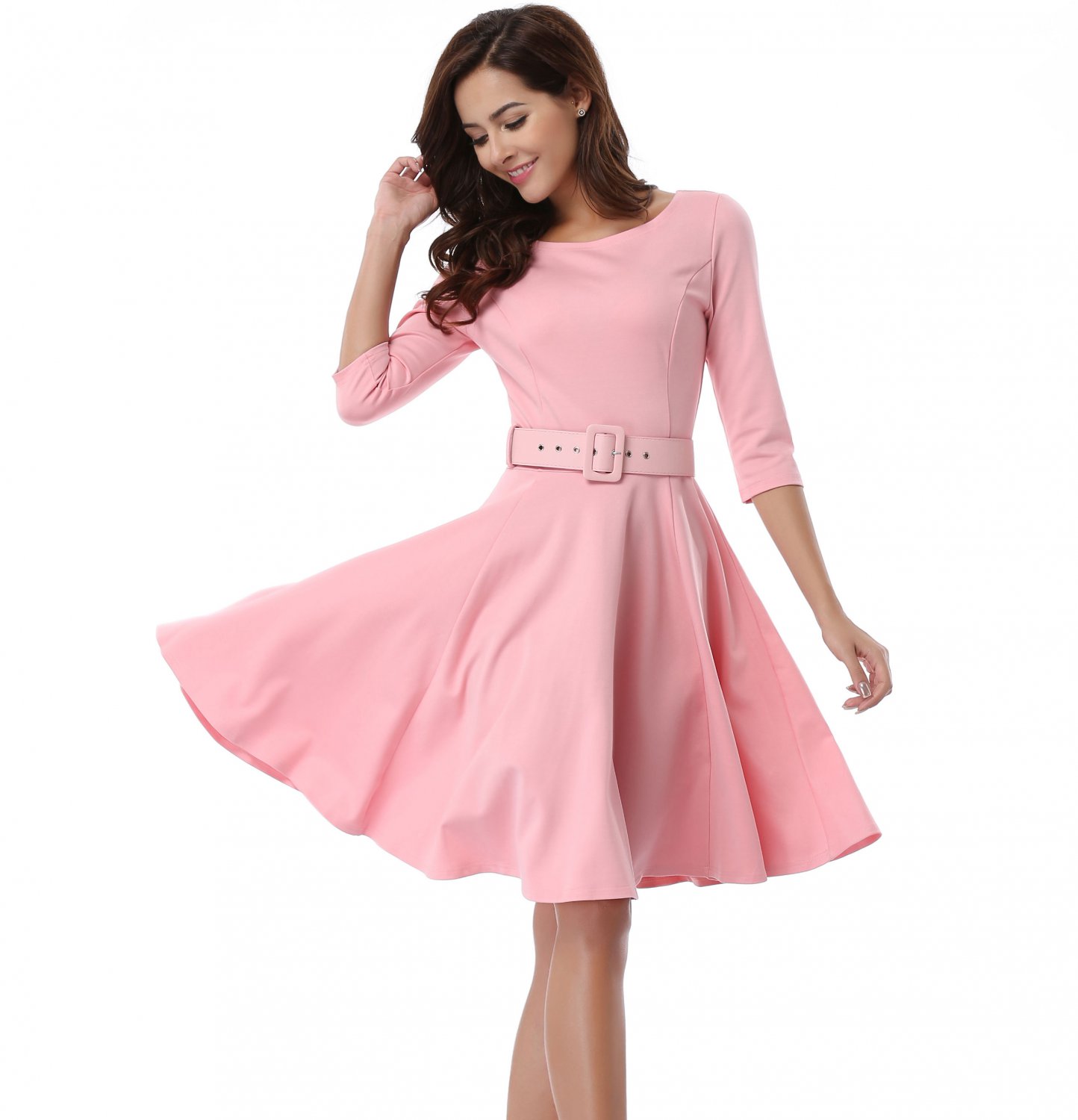 plus-size-fashion-dress-women-pink-waist-xxl-size-skater-dresses