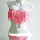 Hot Fashion Pink Color Tassel Design Bikini With Keyhole Details W399402G
