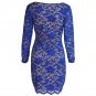 Blue Fashion Long Sleeves Party Dresses Deep V-neck Woman Sexy Lace Mini Dress