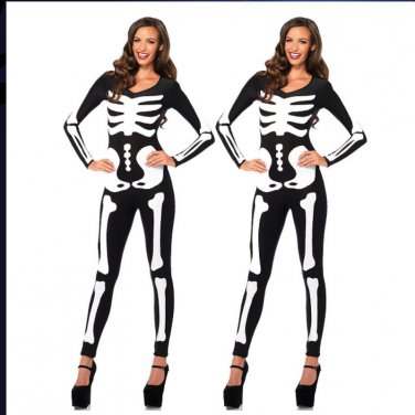 Sexy Glow Skeleton Costume Long Sleeve Halloween Gost Jumpsuit W51808373