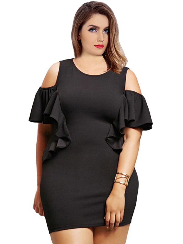Black Plus Size 3XL O-neck Woman Casual Dress W870804A