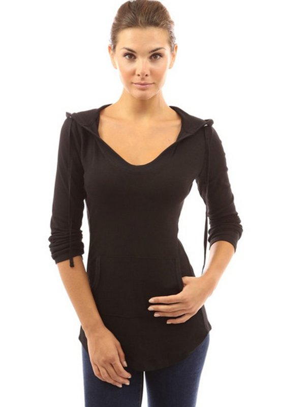 Black O-neck S-XL Size Long Sleeve Woman Autumn Hoodies