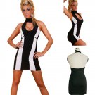 Sexy Black and White Stripe Club wear with Halter Night Out Dress