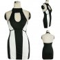 Sexy Black and White Stripe Club wear with Halter Night Out Dress