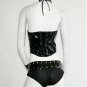 Black Wet Look Gothic Punk Faux Leather Lace-up Tops and Bottoms W208159