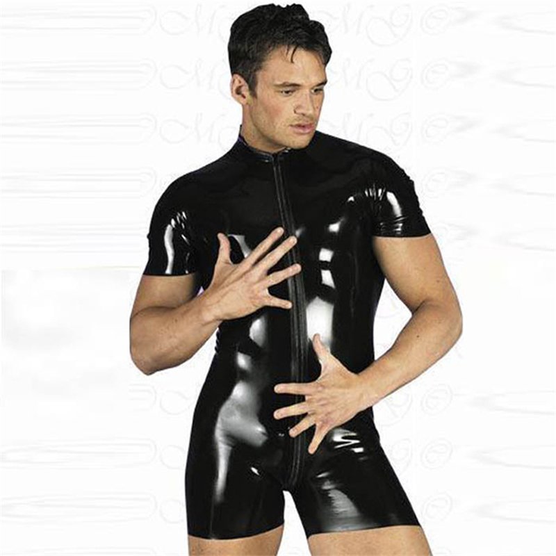 PVC Sexy Men Bodysuit Latex Leotard Red Faux Leather Fetish Party Club ...