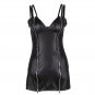 Front Zipper Black PVC Clubwear V-neck Faux Leather Mini Dress