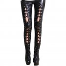 Gothic Women Hollow Out Lace Up Pant Punk Rock Fetish Faux Leather Leggings