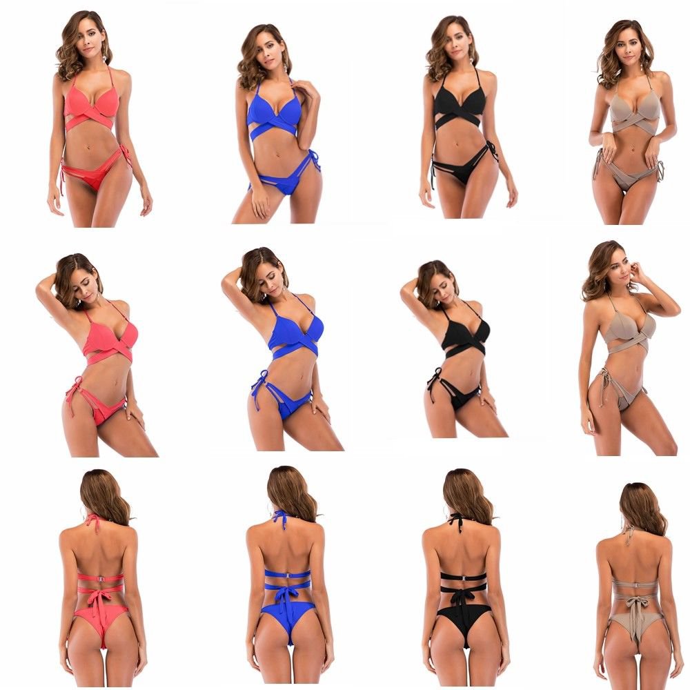 Criss Cross Brazilian Bikini Bandage Push Up Top Wraps Swimwsuit Summer Swimwear