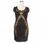 Gold Foil Print Party Dress Summer Rockabilly Mini Dress Scoop Neck Sexy Clubwear