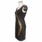 Gold Foil Print Party Dress Summer Rockabilly Mini Dress Scoop Neck Sexy Clubwear