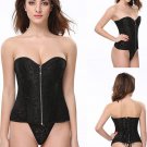 Black Body Shaper Corset Faux Satin Woman Cincher Control Slim Shapewear XS-2XL