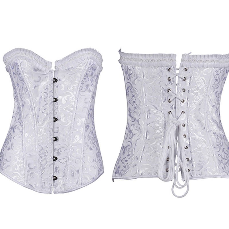 White Bride Corset Satin Bustier Top Waist Lingerie Shaper Plus Size XS-6XL