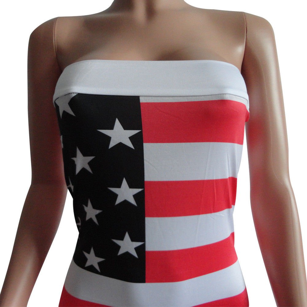 Sleeveless American Flag Mini Off Shoulder Summer Tube Dress for Women ...